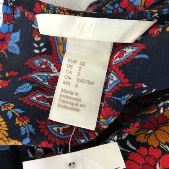 New H&M Paisley Floral Print Ruffle Trim Peplum Blouse Navy Multi Size 2 - Picture 16 of 16